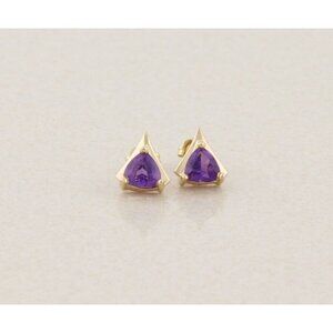 14k Yellow Gold Natural Amethyst Earrings Stud Post
